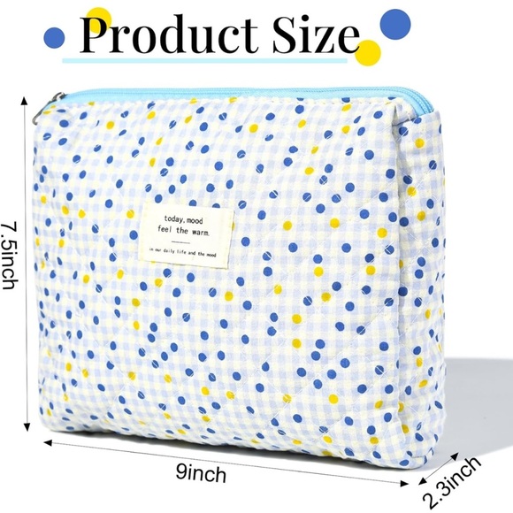 Quilted Makeup Bag Polka Dot Cosmetic large Capacity Canvas Travel Bag M… - Picture 4 of 5
